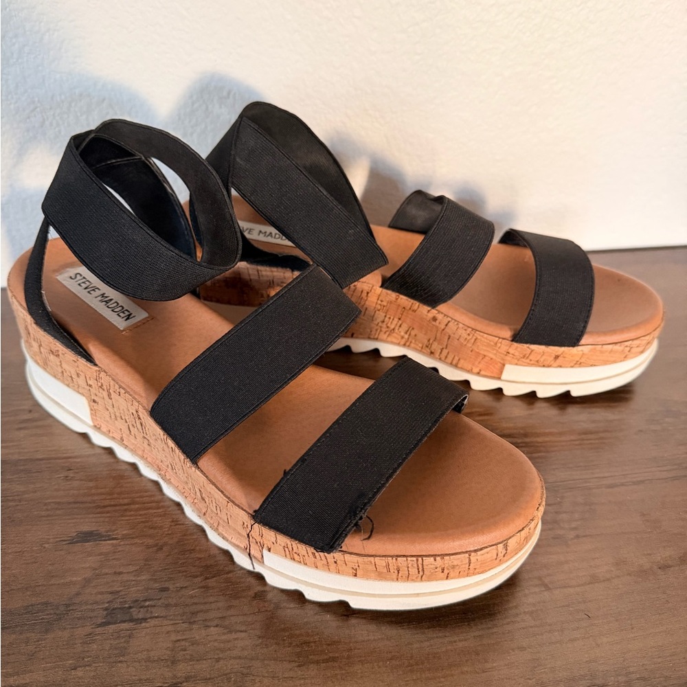 Steve Madden Black and Brown Platform Sandals